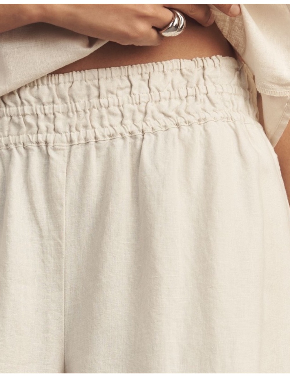 Anthropologie Cream Wide-Leg Crop Linen Blend Elastic Waist Pants Large - Picture 2 of 7